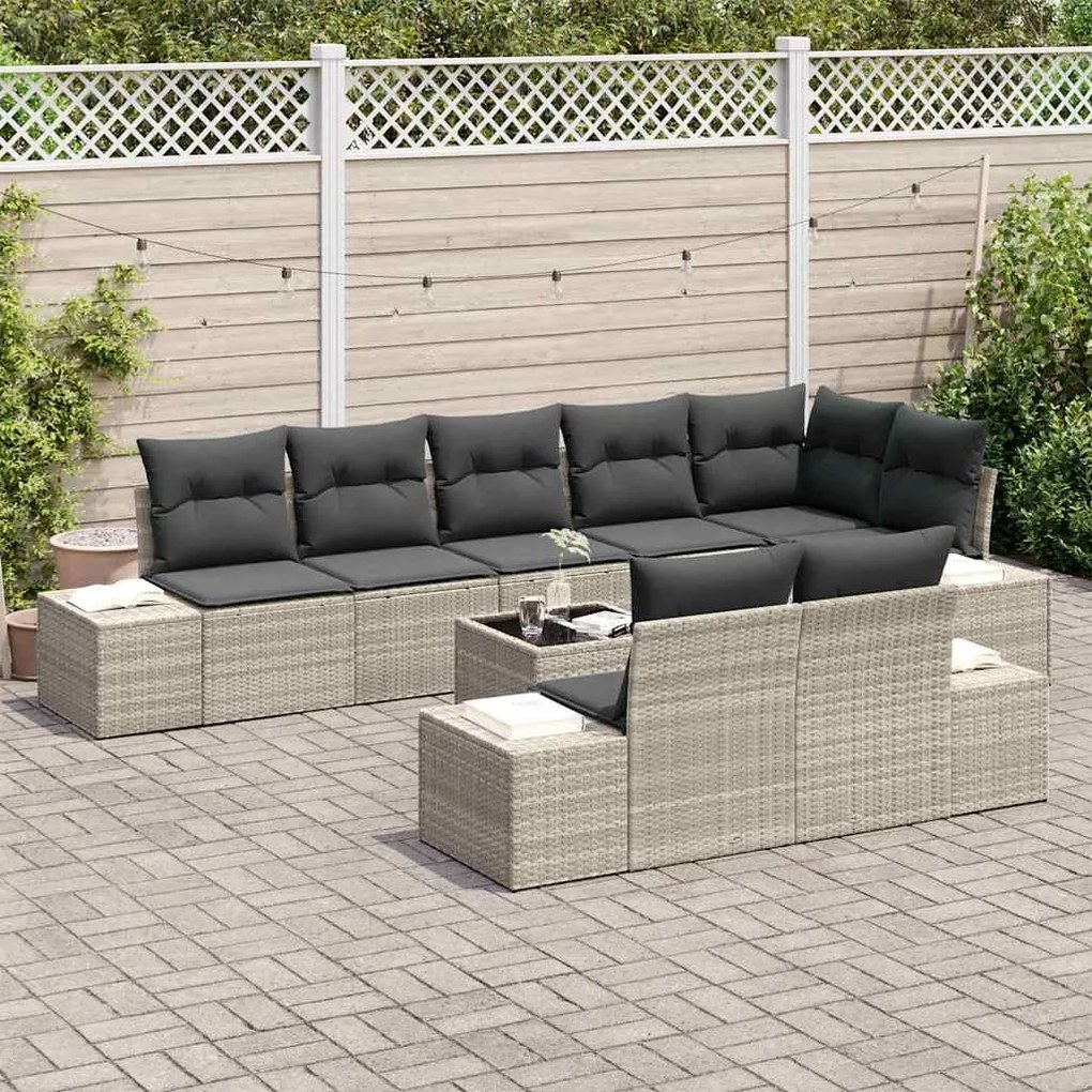 vidaXL Σετ Καναπέ Κήπου με μαξιλάρι 9 pcs Ανοιχτό γκρι Πολυ ράταν