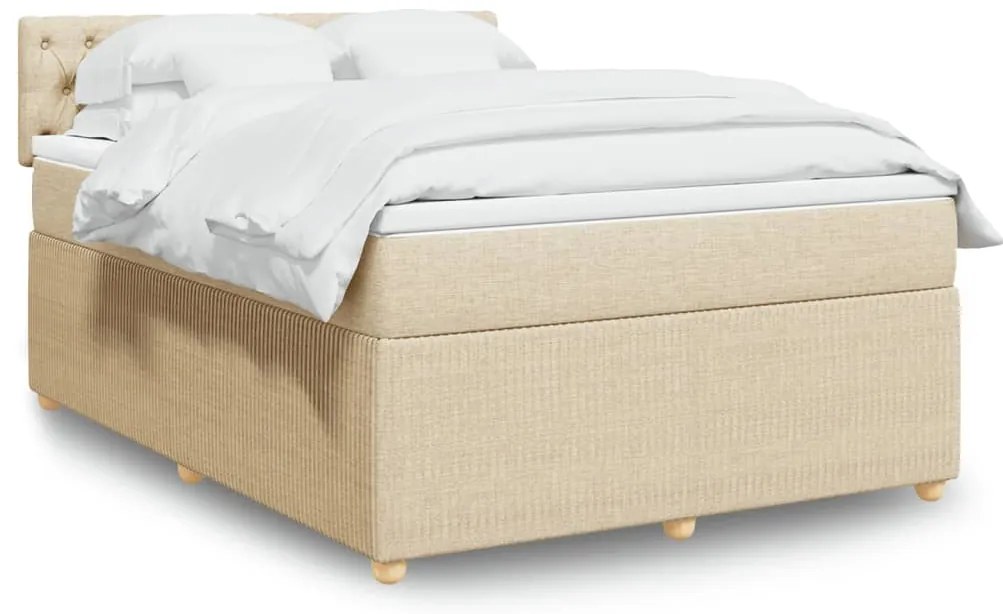 vidaXL Κρεβάτι Boxspring με Στρώμα Κρεμ 140x200 εκ. Υφασμάτινο