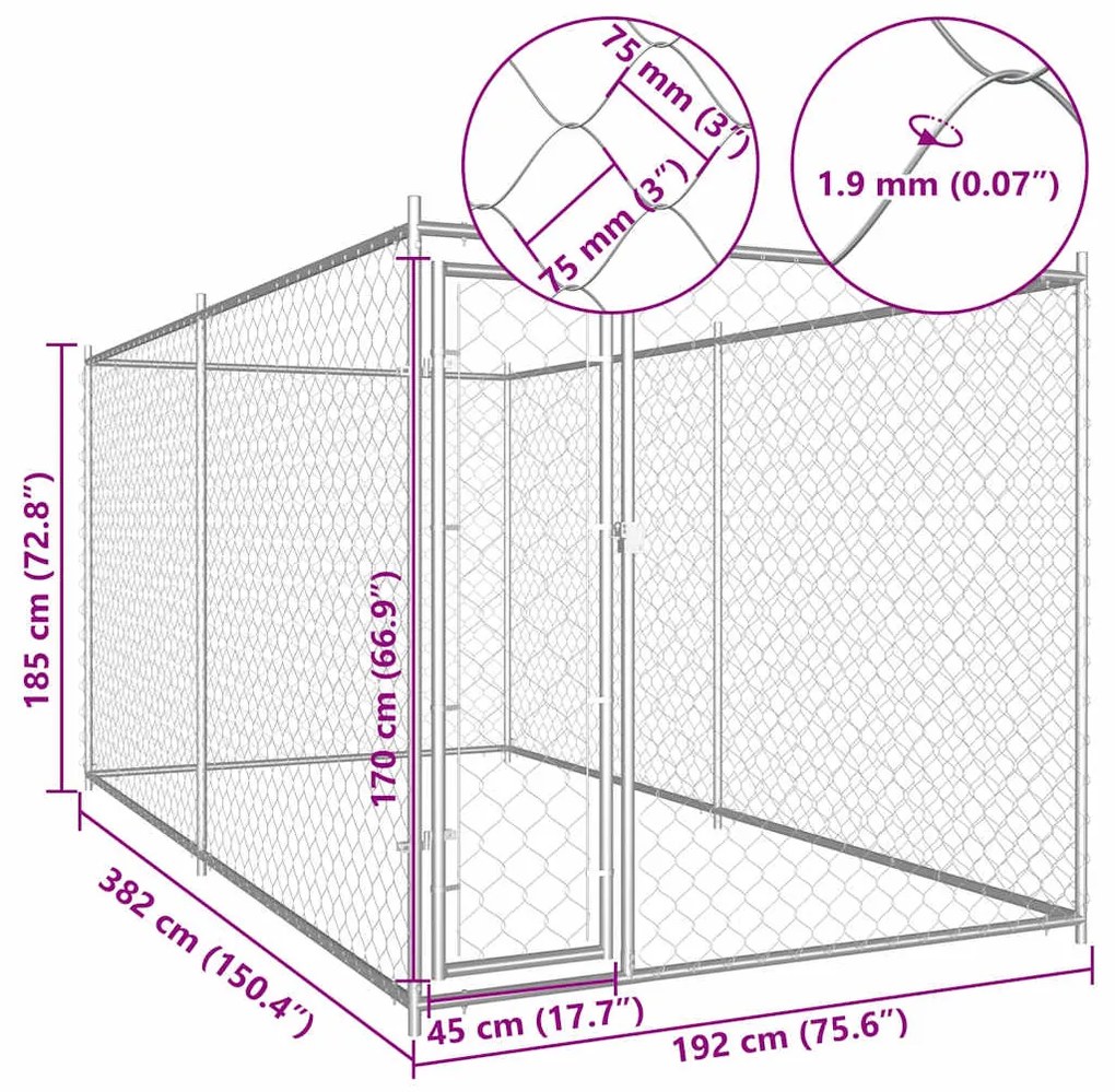 vidaXL Κλουβί Σκύλου Εξωτερικού Χώρου 382 x 192 x 185 εκ.