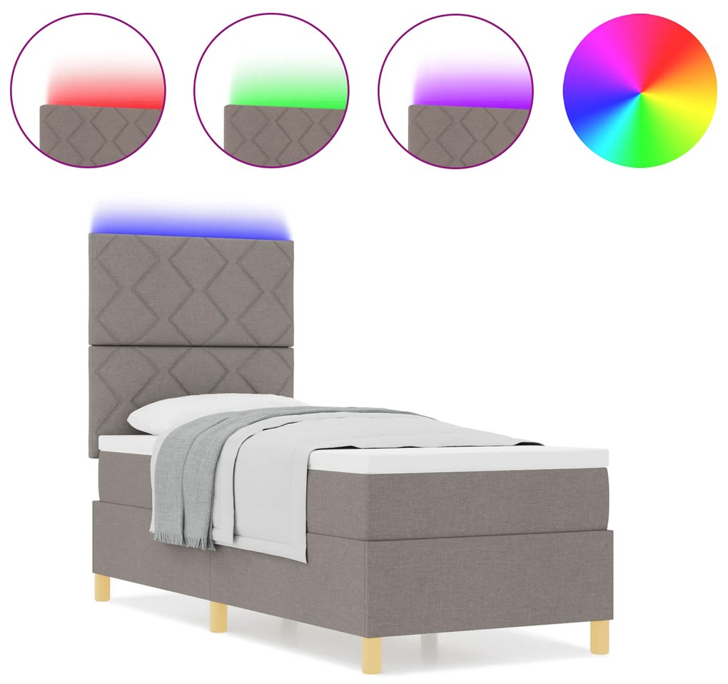 vidaXL Κρεβάτι με σπλίνα και στρώμα & LED Ταουπέ 80x200 εκ. Ύφασμα