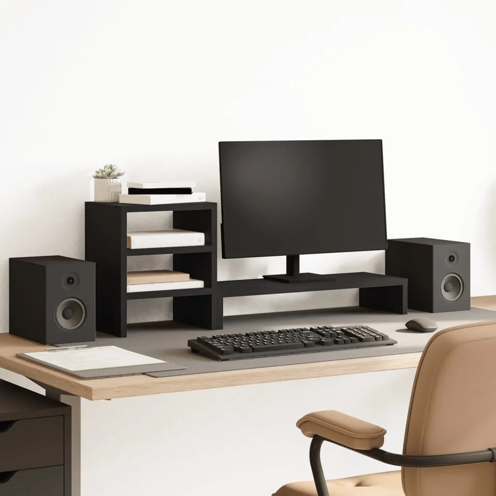 vidaXL Βάση Οθόνης με Organiser Γραφείου Μαύρη από Επεξεργασμένο Ξύλο