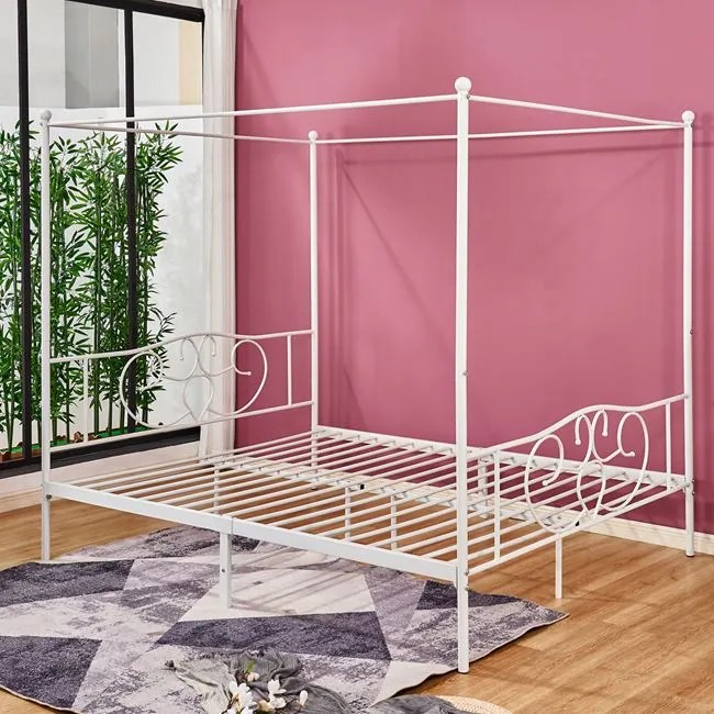 ΚΡΕΒΑΤΙ ΜΕΤΑΛΛΙΚΟ LALITA ΜΕ ΟΥΡΑΝΟ ΓΙΑ ΣΤΡΩΜΑ 160x200 εκ., ΛΕΥΚΟ, HM573.02 - 0509536 - HM573.02