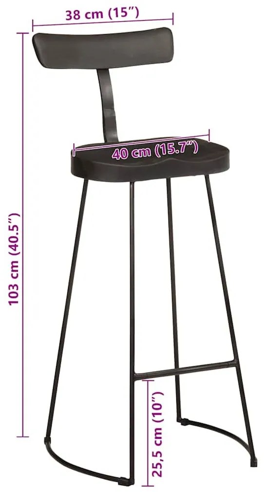 Bar Stools 2 τεμάχια Μαύρο 49x43x103 cm Στερεό ξύλο Mango - Μαύρο