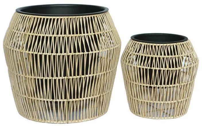 Σετ Κασπώ 2 τεμ Poly Rattan FL22157 Fylliana Φυσικό Χρώμα 42x42x38 εκ. & 28x28x28 εκ. 42x42x38 εκ.