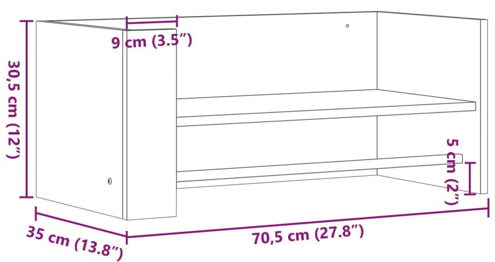 Ραφιέρα Τοίχου Γκρι Sonoma 70,5x35x30,5 εκ. Επεξεργασμένο Ξύλο - Γκρι