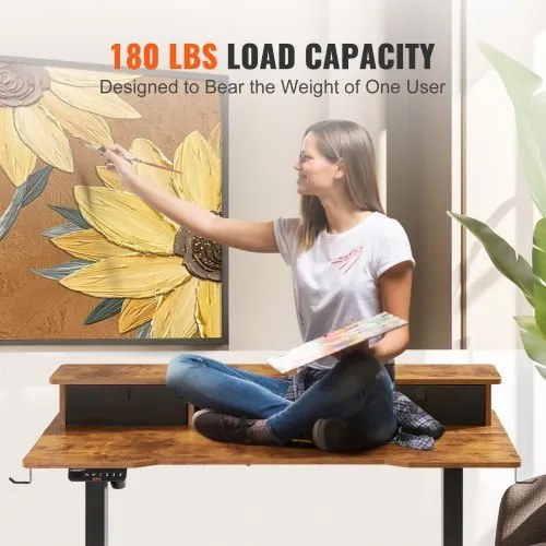 VEVOR Height Adjustable Desk, 47.2&quot; x 23.6&quot; Electric Dual Monitor Riser Workstation, Whole Piece Desk Board Sit to Stand, 3-Key Modes Sturdy Dual Metal Frame,180LBS Capacity for Computer Home &amp; Office