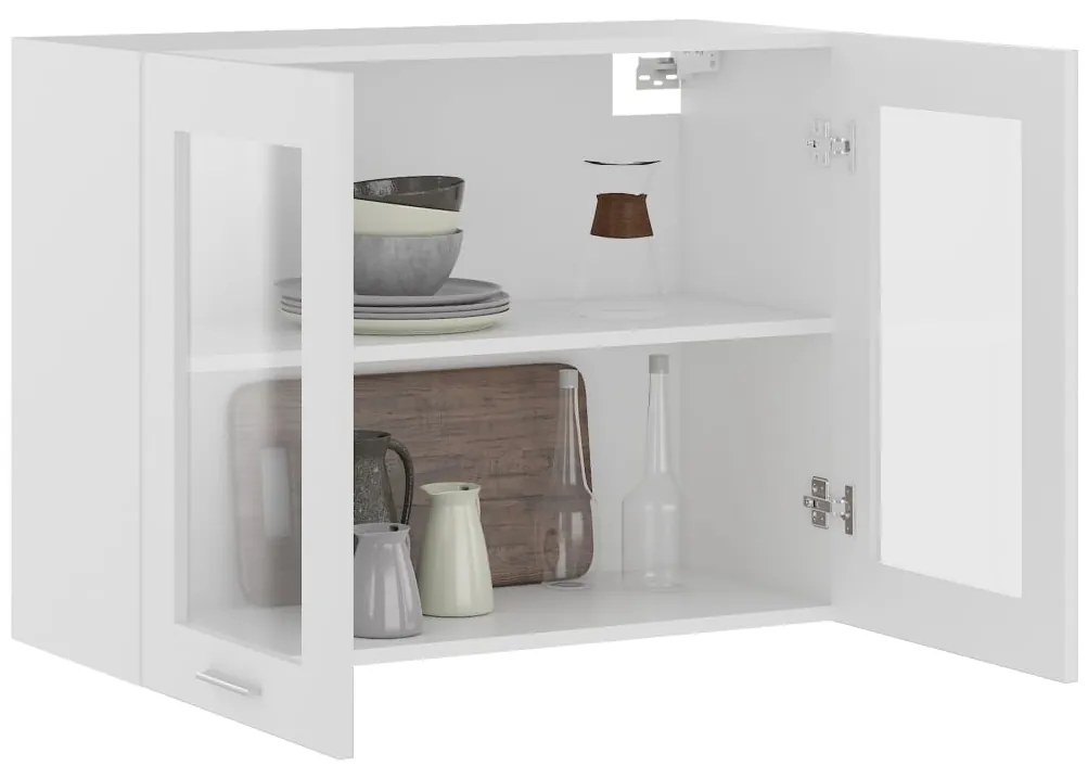 vidaXL Κρεμαστό Γυάλινο Ντουλάπι "Lyon" Λευκό 80x31x60 εκ. από Τεχνητό Ξύλο