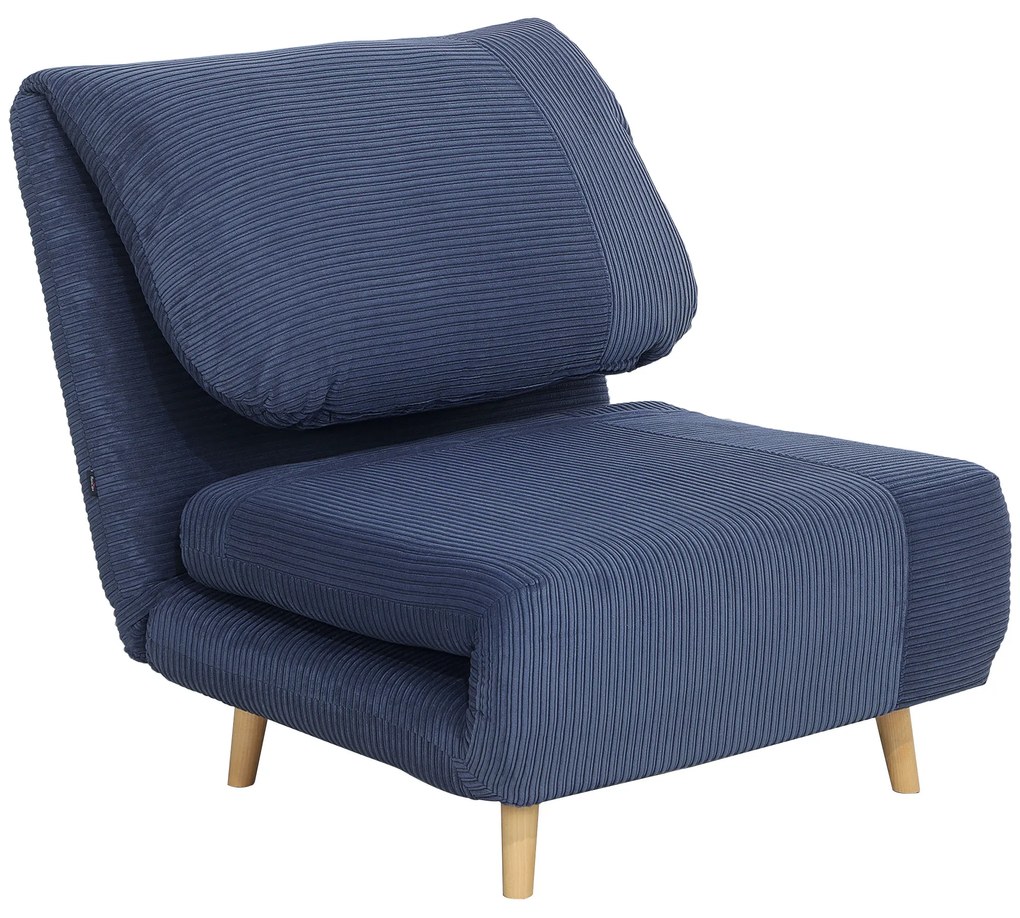 HOMCOM Πολυθρόνα-κρεβάτι 2-σε-1, ρυθμιζόμενη προσκέφαλη, κοτλέ όψη, 82 cm x 87 cm x 89 cm Μπλε