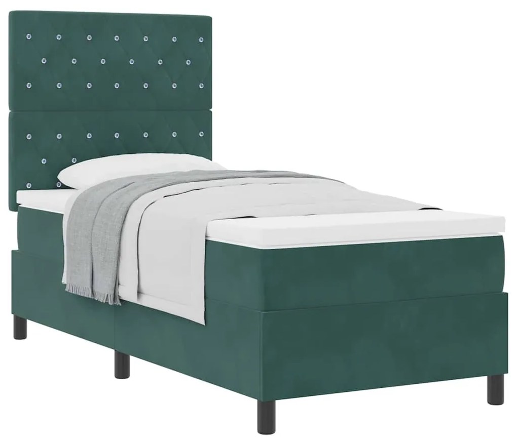 vidaXL Κρεβάτι με ελατήρια με στρώμα Σκούρο Πράσινο 90 x 190 cm ύφασμα