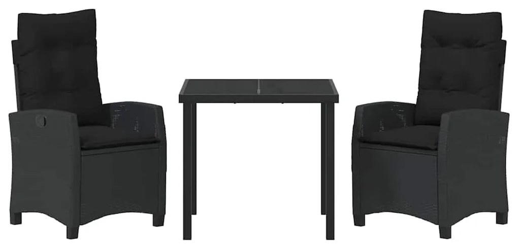 vidaXL Σέτ φαγητού για κήπο με μαξιλάρι 3 pcs Μαύρο συνθετικό ρατάν