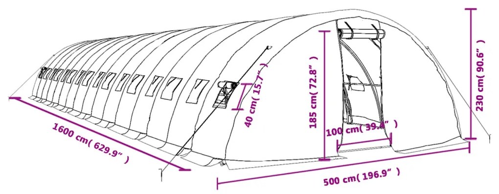 ΘΕΡΜΟΚΗΠΙΟ ΜΕ ΑΤΣΑΛΙΝΟ ΠΛΑΙΣΙΟ ΛΕΥΚΟ 80 Μ² 16 X 5 X 2,3 Μ. 3188100