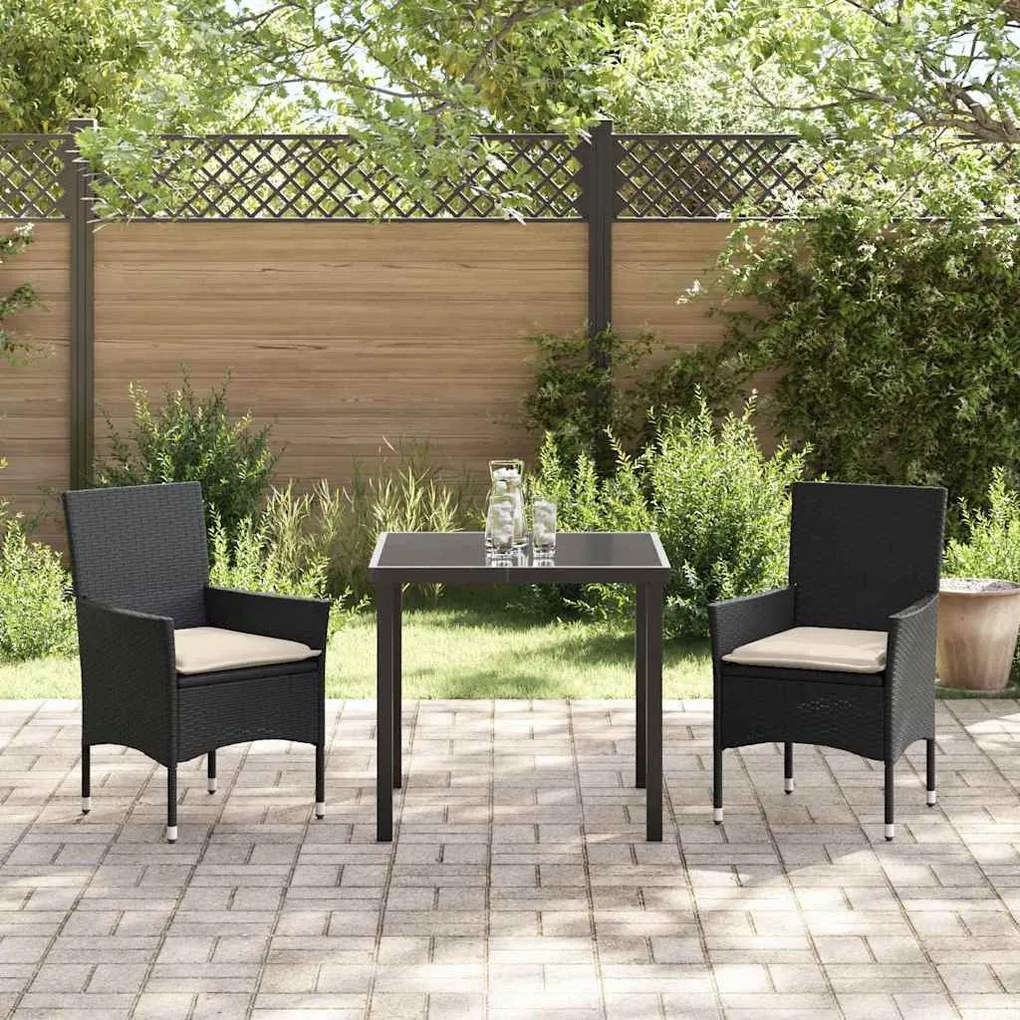 vidaXL Σέτ φαγητού για κήπο με μαξιλάρι 3 pcs Μαύρο Πολυ ράταν
