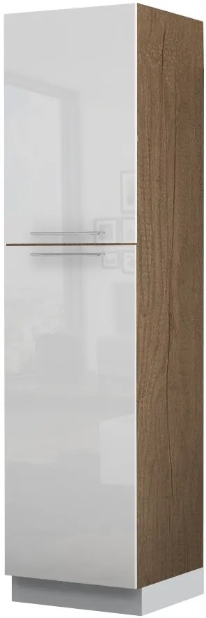 Επιδαπέδιο ντουλάπι ψηλό Raval K23-60-2KF-Φυσικό σκούρο - Λευκό γυαλιστερό - 60.00Χ60.00Χ235.00cm