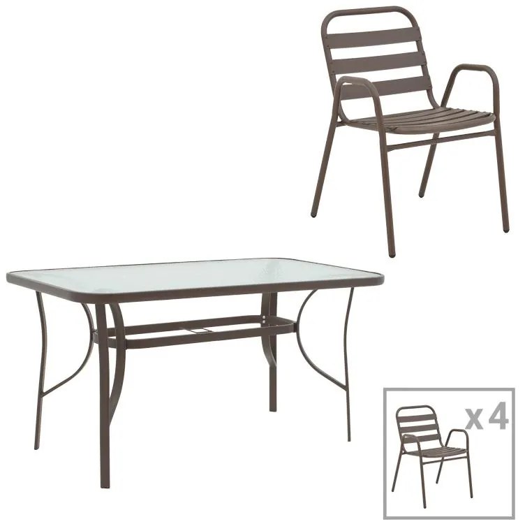Σετ κήπου - Τραπεζαρία Ensure - Sussie 5 τεμ. μέταλλο καφέ - γυαλί140x80x70 εκ. 140x80x70 εκ.
