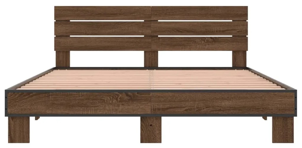 vidaXL Πλαίσιο Κρεβατιού Καφέ Δρυς 160x200 εκ. Επεξ. Ξύλο &amp; Μέταλλο