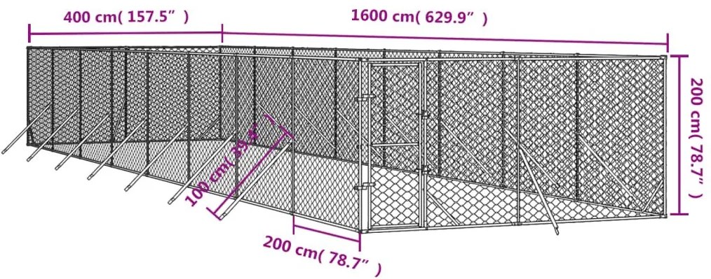 Κλουβί Σκύλου Εξωτερ. Χώρου Ασημί 4x16x2 μ. από Γαλβαν. Ατσάλι - Ασήμι