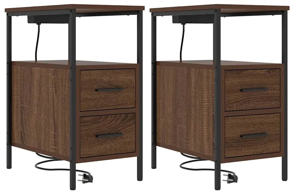 vidaXL Κομοδίνο 2 pcs Καφέ δρυς 30 x 48 x 61 εκ Επεξεργασμένο ξύλο