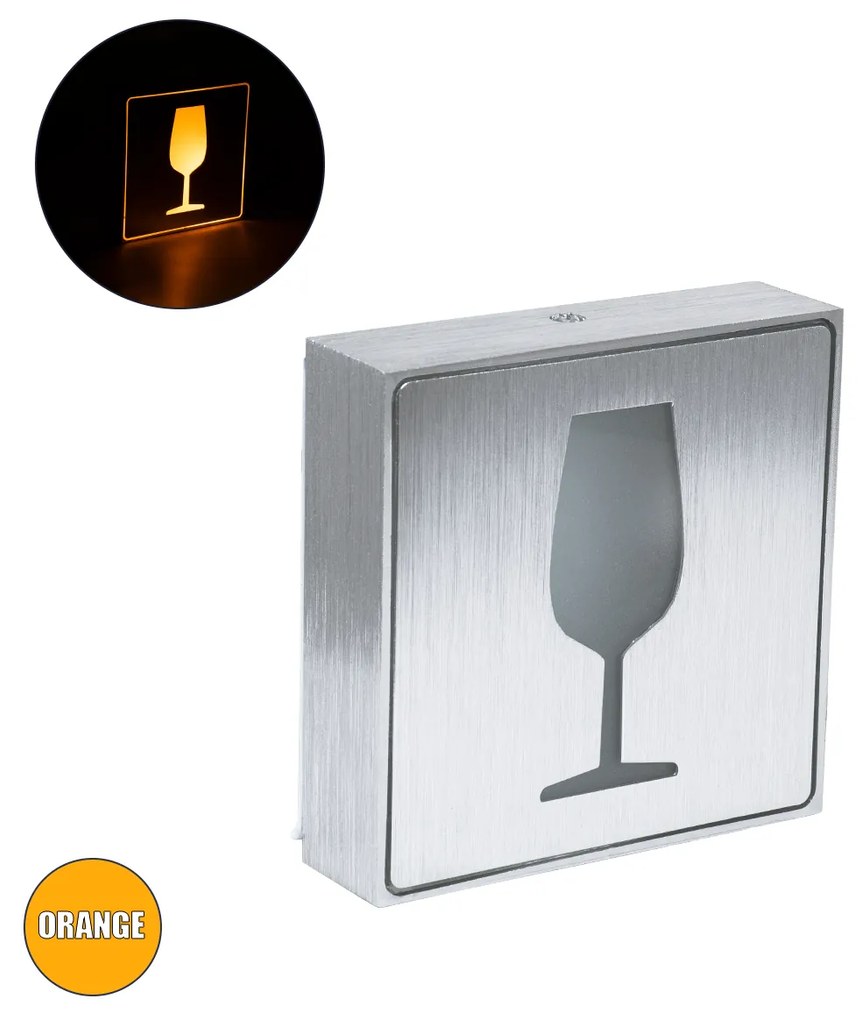 GloboStar® SENSATI 75662 Φωτιστικό Τοίχου Ένδειξης GLASS OF WINE LED 1W AC 220-240V IP20 - Σώμα Αλουμινίου - Μ11 x Π11 x Υ3cm - Πορτοκαλί