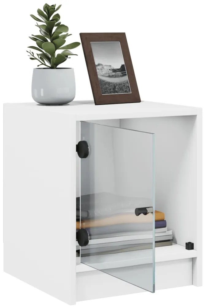 vidaXL Κομοδίνα με Γυάλινες Πόρτες 2 τεμ. Λευκά 35x37x42 εκ.