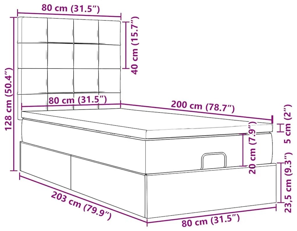 Οθωμανικό κρεβάτι με στρώμα Σκούρο γκρι 80x200cm ύφασμα - Γκρι