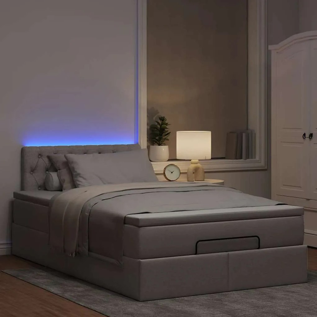 vidaXL Οθωμανικό κρεβάτι με στρώμα & LEDs Taupe 120x200cm ύφασμα