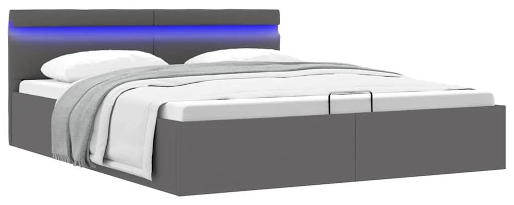 Πλαίσιο Κρεβατιού Αποθ. Χώρο/LED Γκρι 160x200 εκ. Δερματίνη