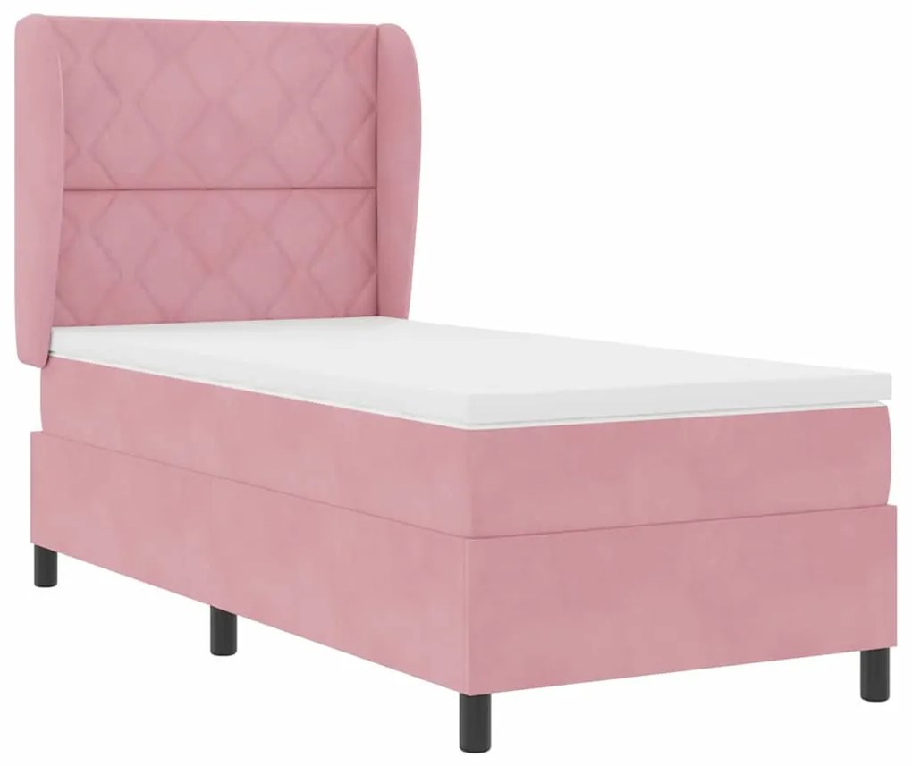 vidaXL Κρεβάτι με ελατήρια με στρώμα Ροζ 90 x 200 cm Βελούδο