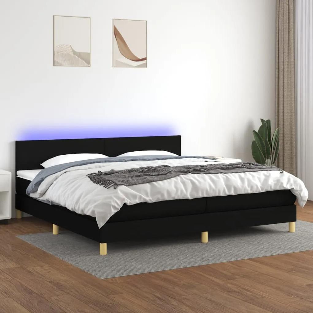 3133583 vidaXL Κρεβάτι Boxspring με Στρώμα &amp; LED Μαύρο 200x200 εκ. Υφασμάτινο Μαύρο, 1 Τεμάχιο