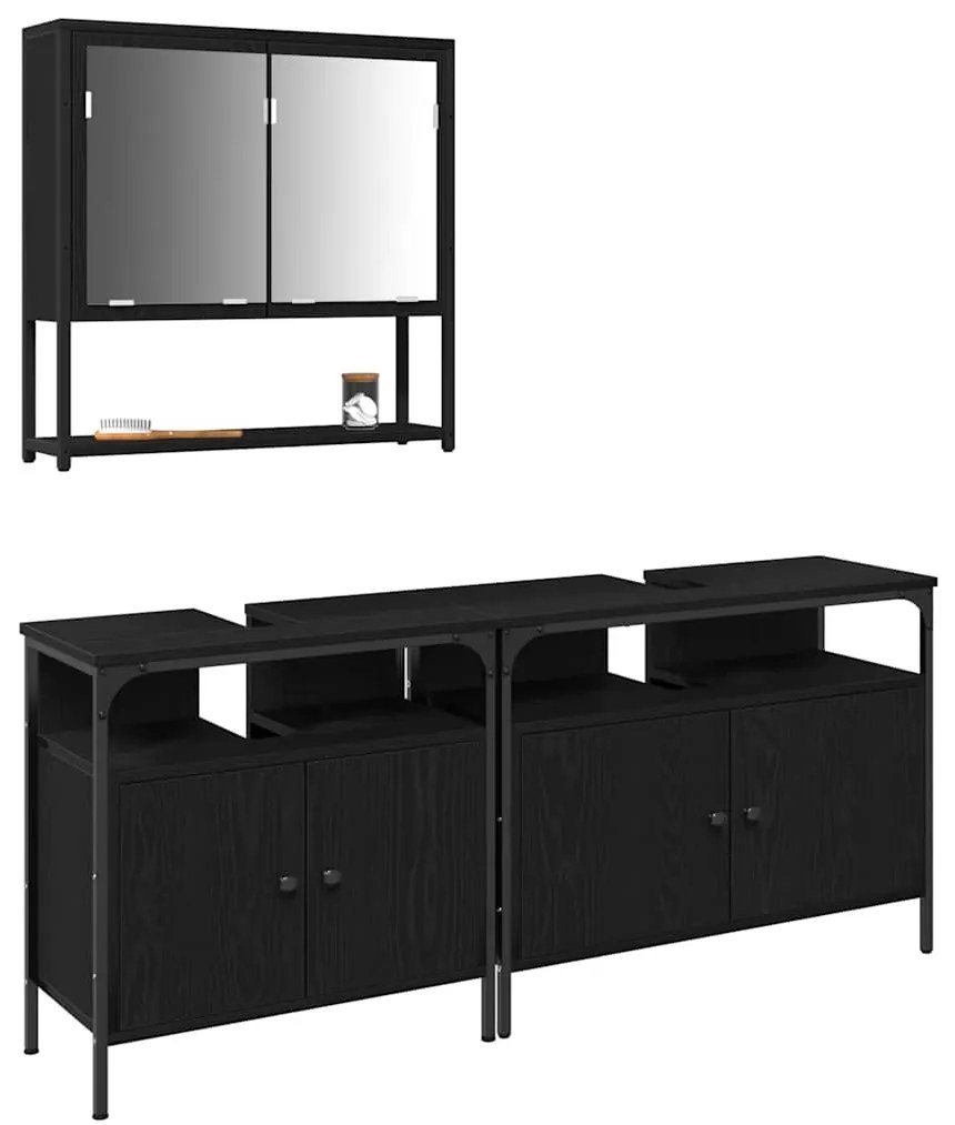 vidaXL Σετ Επίπλων Μπάνιου με αποθήκευση 3 pcs Μαύρο 80 x 30 x 60 cm