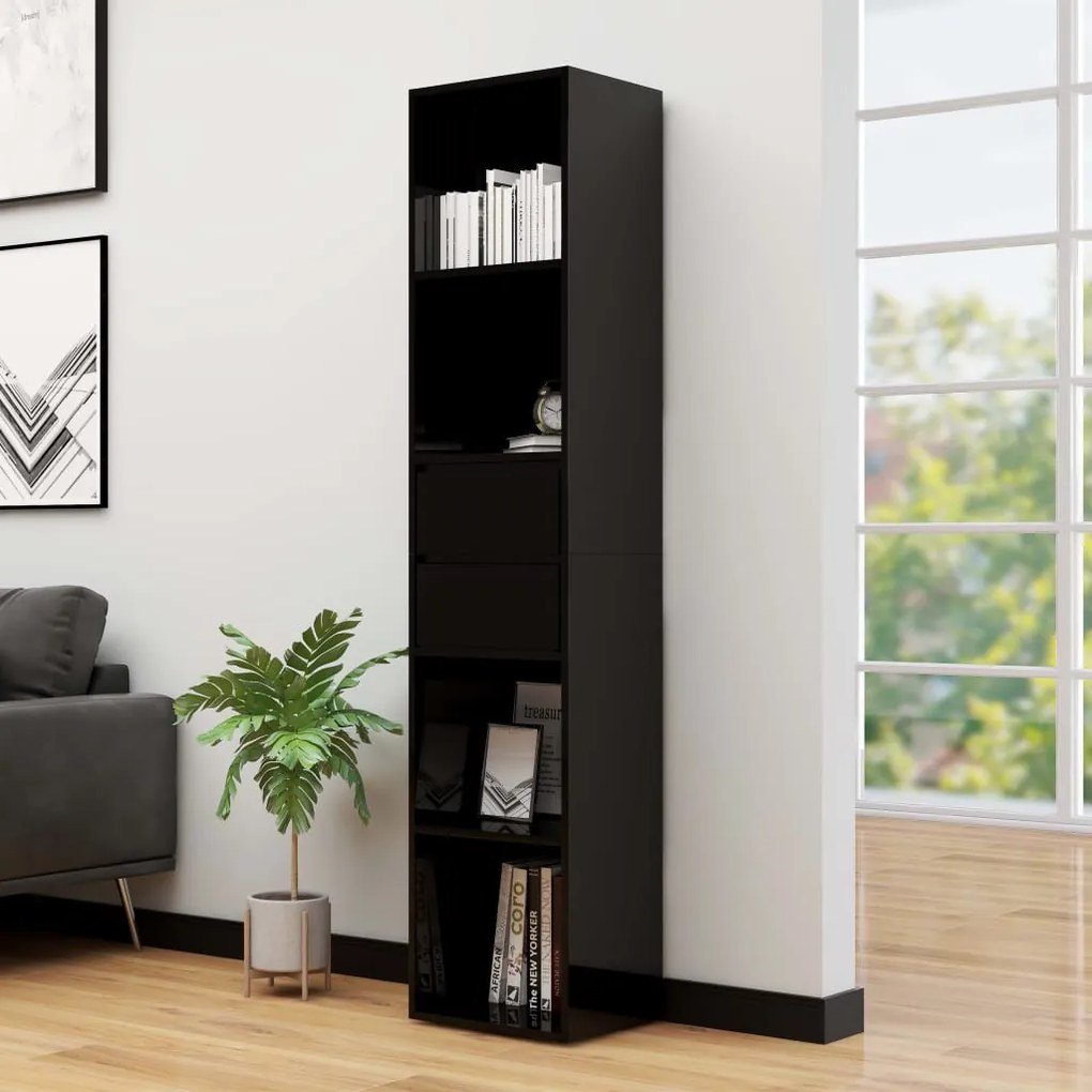 vidaXL Βιβλιοθήκη Γυαλιστερό Μαύρο 36 x 30 x 171 εκ. από Μοριοσανίδα
