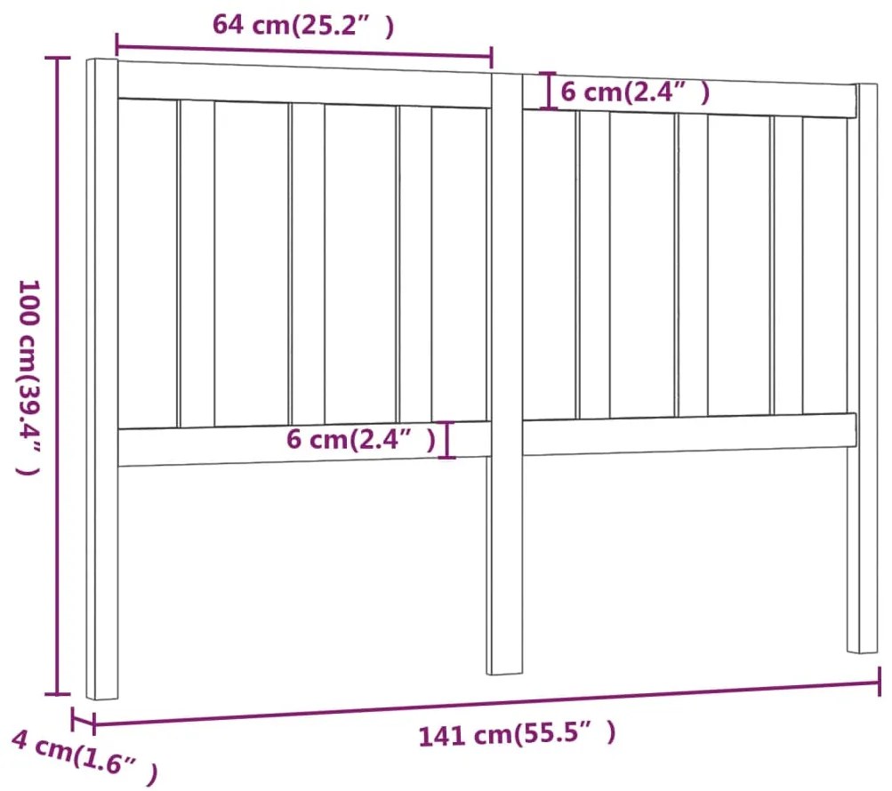 vidaXL Κεφαλάρι Κρεβατιού Γκρι 141 x 4 x 100 εκ. από Μασίφ Ξύλο Πεύκου