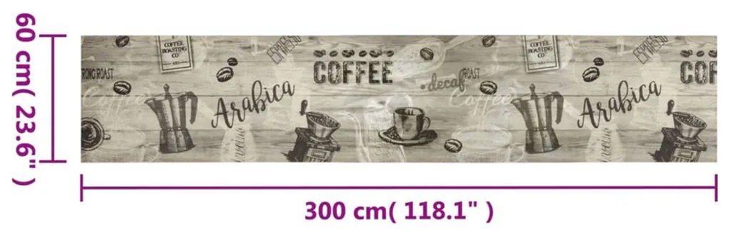 vidaXL Χαλί Κουζίνας Πλενόμενο Γκρι Επιγρ. Coffee 60x300 εκ. Βελούδο