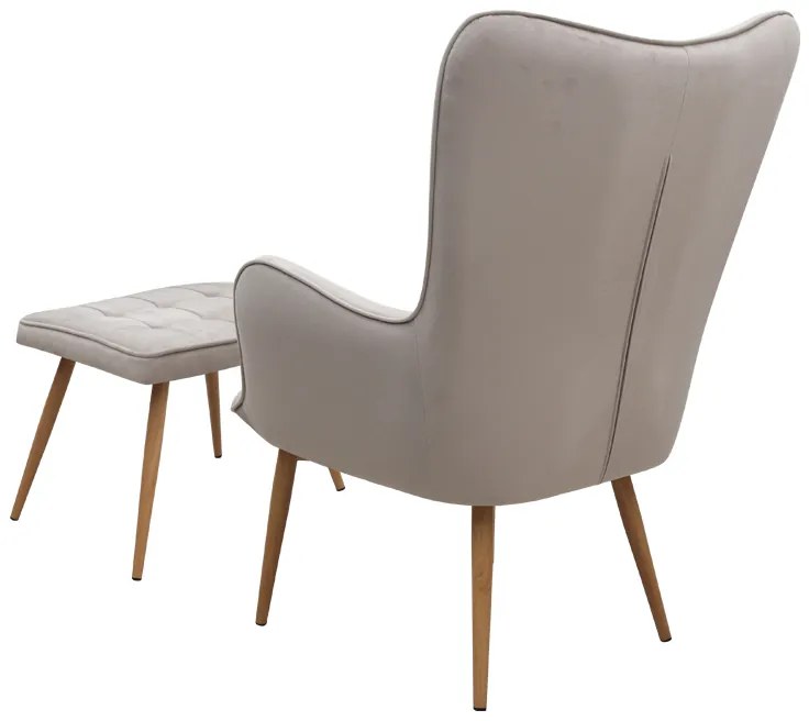 Πολυθρόνα - Μπερζέρα με υποπόδιο Lily Megapap μπεζ βελούδο - μεταλλικό πόδι χρώμα φυσικό 70x62x98εκ.