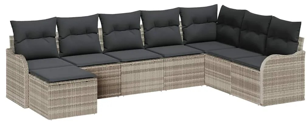 vidaXL Σετ Καναπέ Κήπου με μαξιλάρι 8 pcs Ανοιχτό γκρι Πολυ ράταν