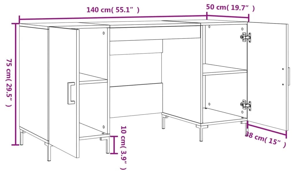 Γραφείο Καπνιστή Δρυς 140 x 50 x 75 εκ. από Επεξεργασμένο Ξύλο - Καφέ