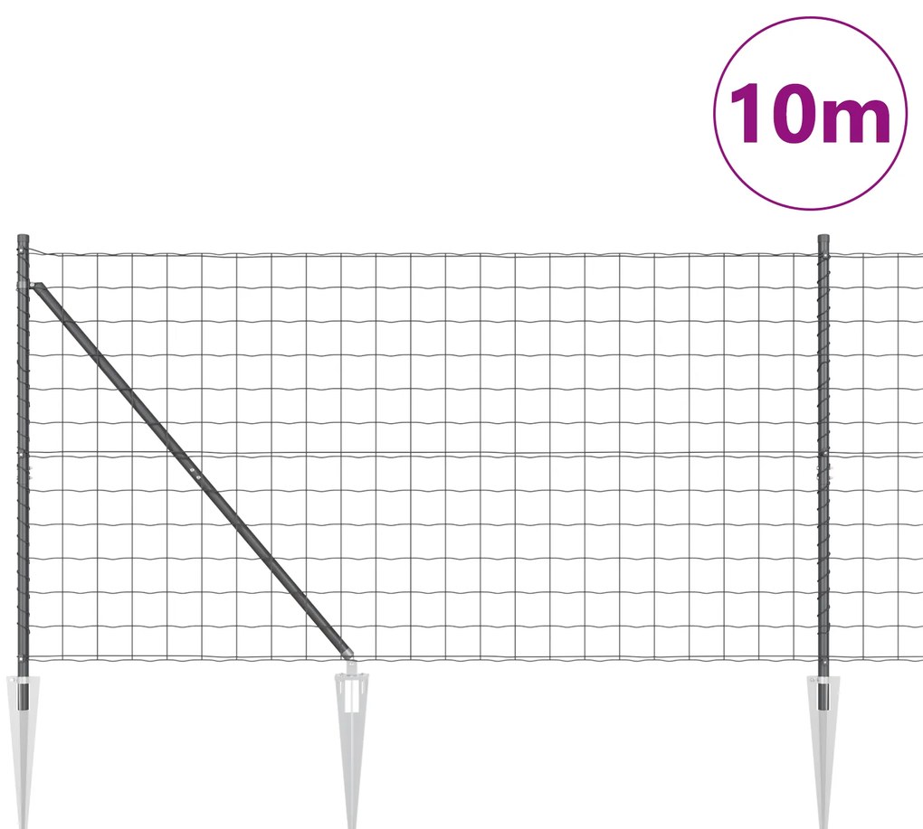 vidaXL Euro Fence με 7 Στερέωση Στερεά 1.2x10 μ Γαλβανισμένο Ατσάλι Γκρι