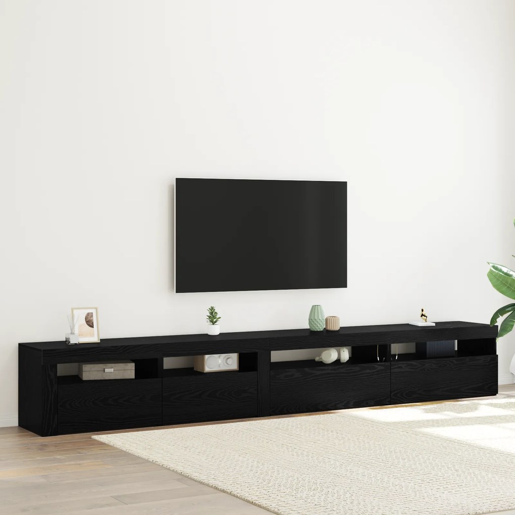 vidaXL Σετ 3 Κιβωτίων Τηλεόρασης με LED Φώτα Μαύρη Δρυός Επεξεργασμένο Ξύλο