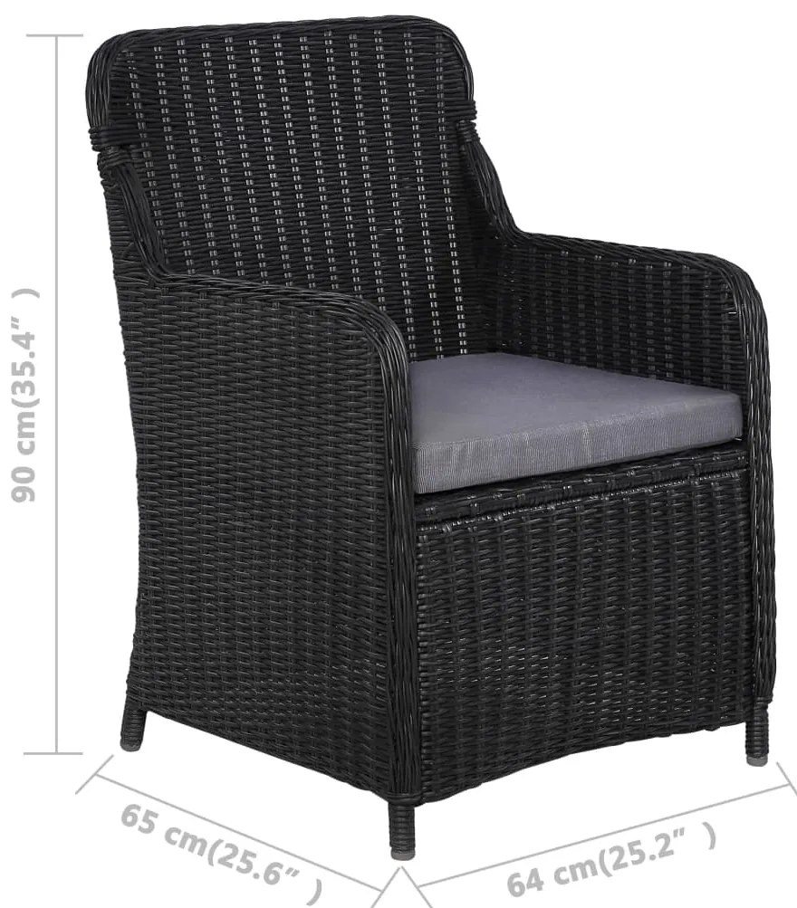 vidaXL Πολυθρόνες Εξωτερ. Χώρου 2 τεμ. Μαύρες Συνθ. Ρατάν με Μαξιλάρια