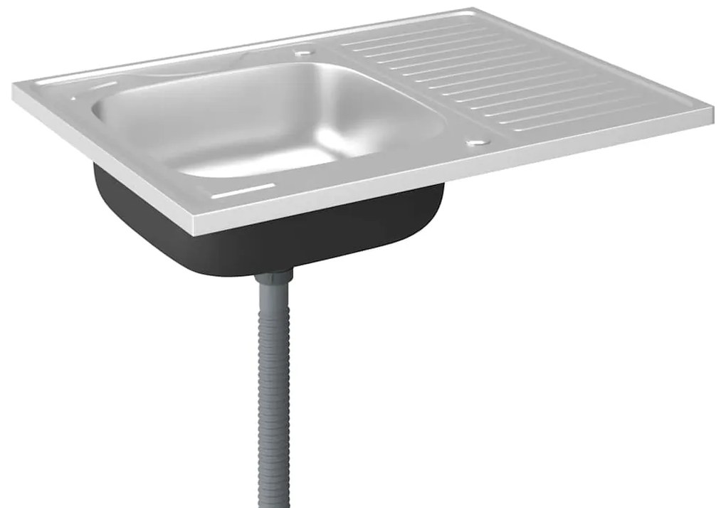 vidaXL Νεροχύτης + Ποδιά Σετ Ασημί 800x600x155 χιλ. Ανοξείδωτο Ατσάλι