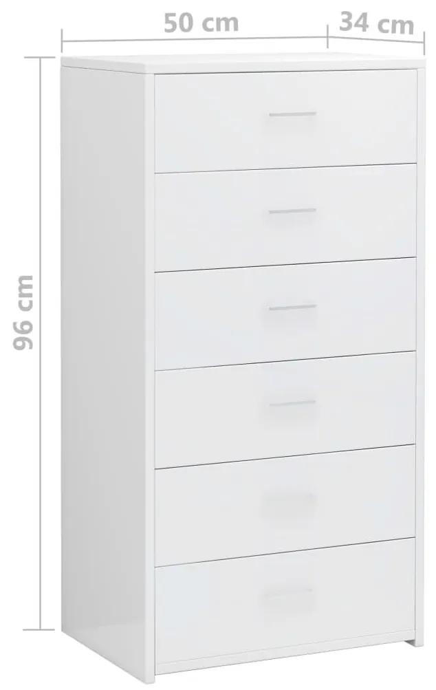 Συρταριέρα με 6 Συρτάρια Γυαλ. Λευκό 50x34x96 εκ. Επεξ. Ξύλο - Λευκό