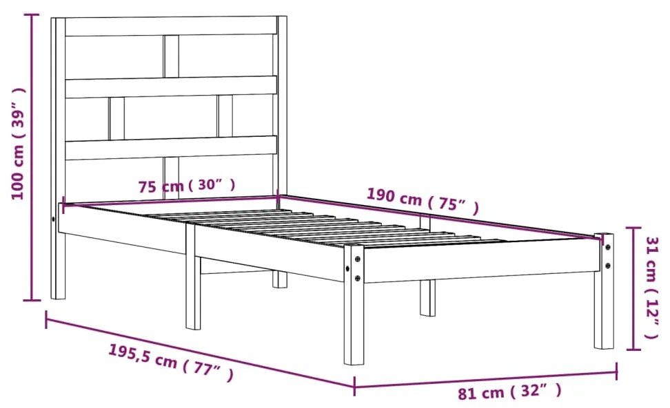 ΠΛΑΙΣΙΟ ΚΡΕΒΑΤΙΟΥ 75X190 ΕΚ. ΑΠΟ ΜΑΣΙΦ ΞΥΛΟ 2FT6 SMALL SINGLE 3101178