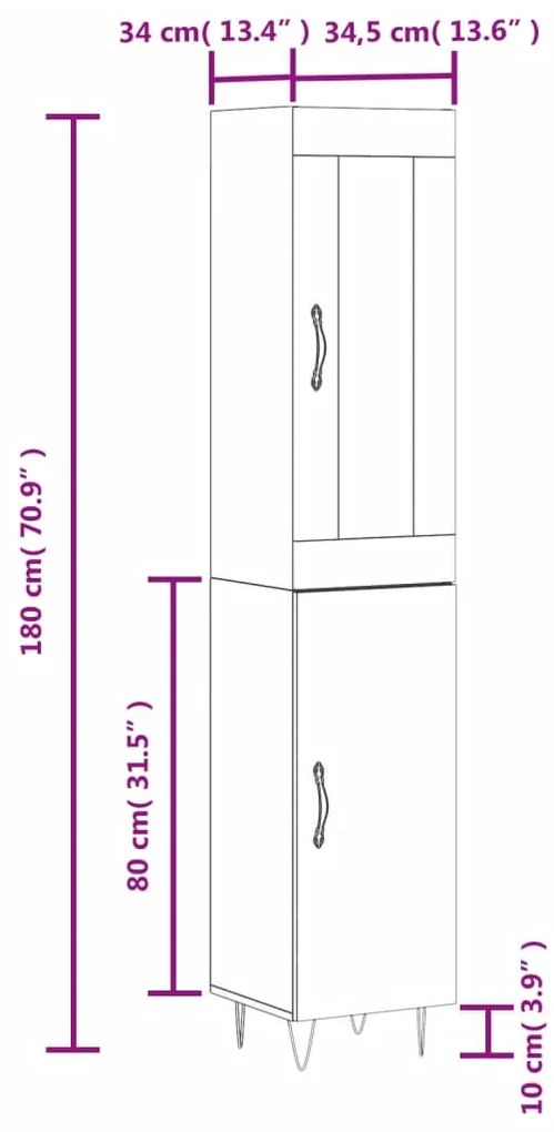 Ντουλάπι Μαύρο 34,5 x 34 x 180 εκ. από Επεξεργασμένο Ξύλο - Μαύρο