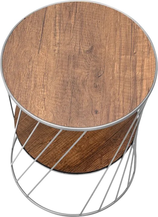 Τραπεζάκι βοηθητικό Jaspin Megapap μεταλλικό - Mdf χρώμα ασημί - καρυδί 32x32x44εκ.