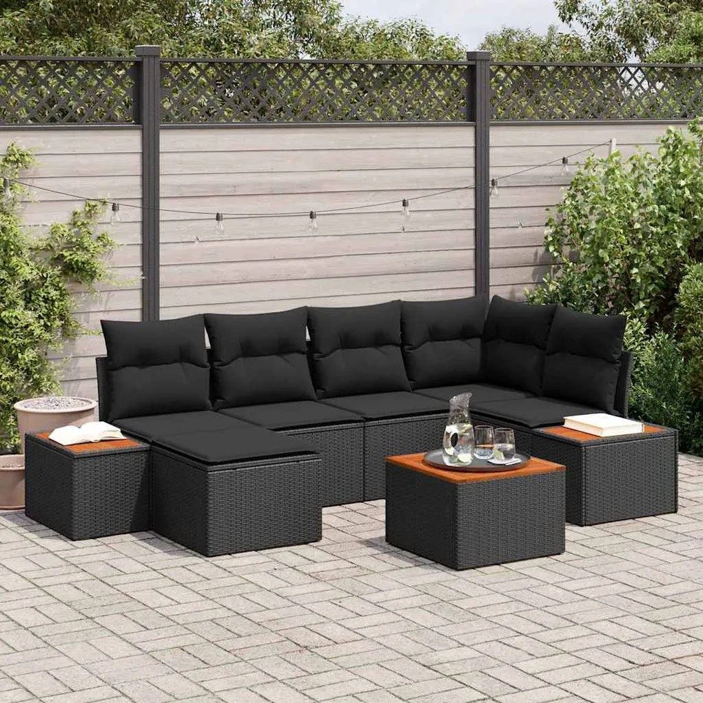 vidaXL Σετ Καναπέ Κήπου με μαξιλάρι 7 pcs Μαύρο Πολυ ράταν