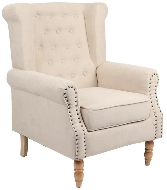 Πολυθρόνα Piore μπεζ ύφασμα και πόδι rubberwood σε φυσική απόχρωση 77x80x106εκ 77x80x106 εκ.