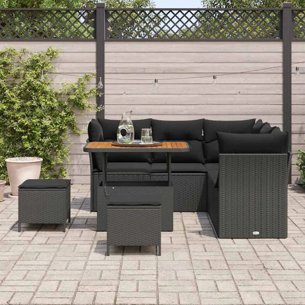 vidaXL Σετ Καναπέ Κήπου Ρυθμιζόμενο ύψος 8 pcs Μαύρο συνθετικό ρατάν