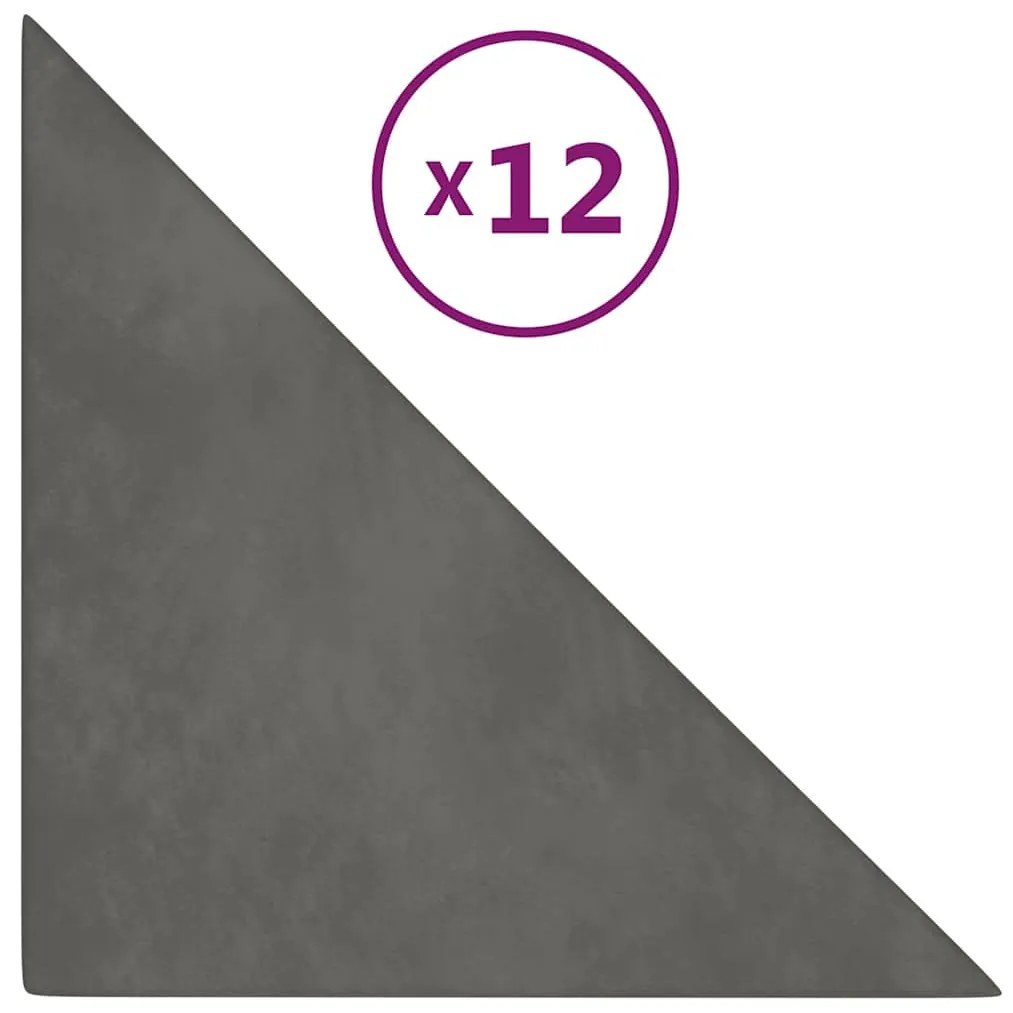 vidaXL Πάνελ Τοίχου 12 τεμ. Σκούρο γκρι 30x30 εκ. 0,54 μ² Βελούδινα