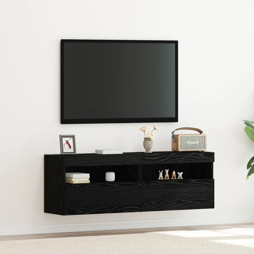 vidaXL Κονσόλες Τηλεόρασης με Φώτα LED 2 τεμ Μαύρη Δρυς 60x30x40 εκ
