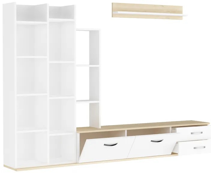 Σύνθεση σαλονιού Leman pakoworld σε λευκή-oak απόχρωση 240x35x154εκ - 120-000488