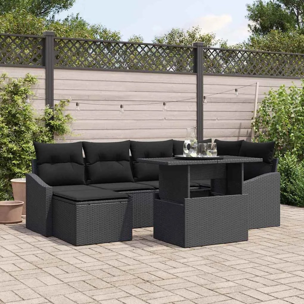 vidaXL Σετ Καναπέ Κήπου 7 pcs Μαύρο Πολυ rattan, βαμμένο ατσάλι